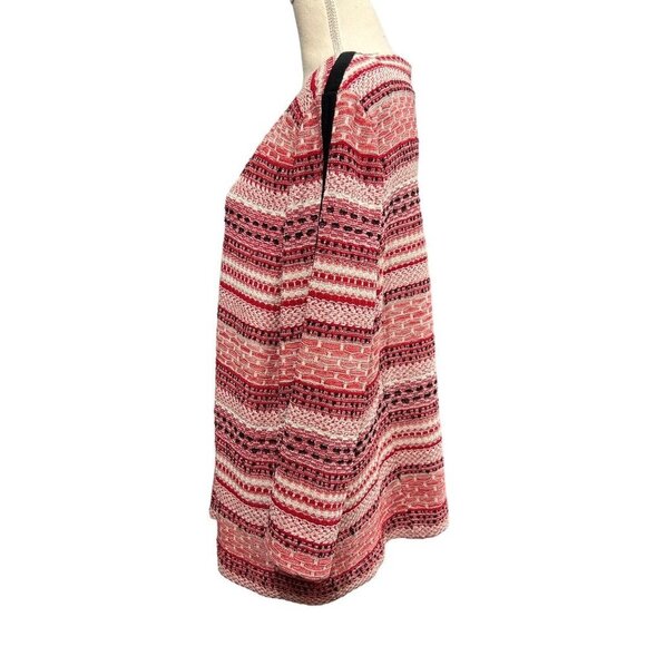 Misook 1X Sweater Blazer Zip Up Mixeid Pattern Striped Red White Artsy Office - Picture 2 of 9